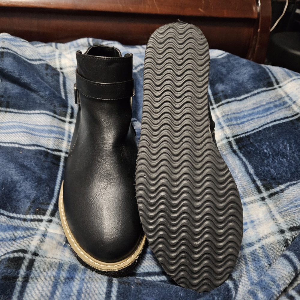 Black Ankle Boots with Tan Sole